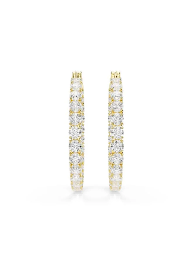 Matrix White Crystal Gold Tone Plated Hoop Pierced Earrings